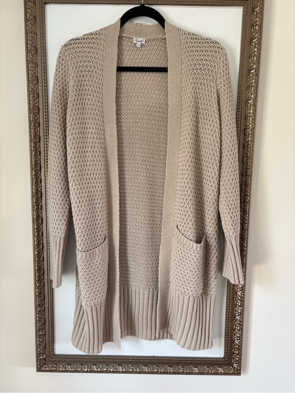 Kismet Open-Front Knit Cardigan in Light Beige